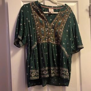 Green Boho Embroidered Top